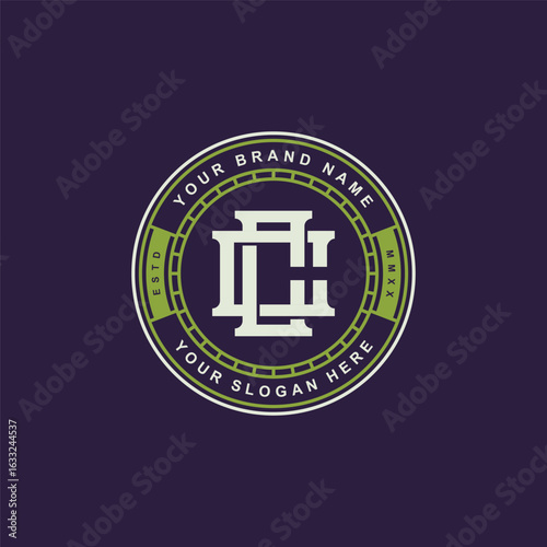 Monogram CC badge logo design featuring interlocking and text editable for clothing, streetwear and apparel brand