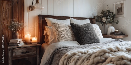 Cozy Bedroom Interior with Warm Lighting
