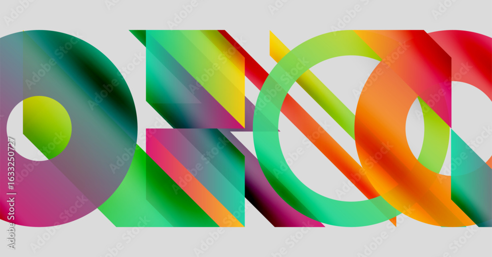 Fototapeta premium Abstract colorful design features overlapping geometric shapes. Bright gradients create dynamic visual impact. Modern composition.