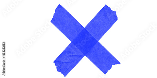 A blue x shape with rough edges against a solid black background creating a simple graphic image look