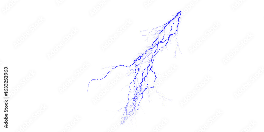 Obraz premium A vibrant blue lightning bolt striking downwards against a stark black background in a digital rendering