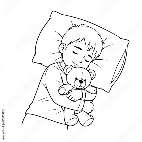 Little Boy With Teddy Bear Sleeping
