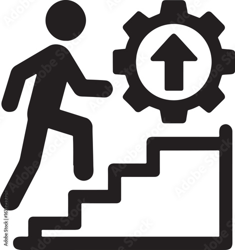 Silhouette of a person climbing a career ladder, symbolizing ambition, growth, goal achievement, and success.
