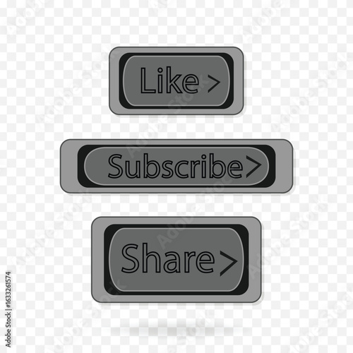 Like subscribe and share flat buttons vector illustration on transparent background
