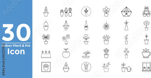 Indoor Plant and Pot Icons Set Vector Illustration of Houseplants and Planter Symbols