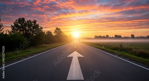 Wallpaper Mural 希望の道、朝焼けと直進の矢印 Torontodigital.ca