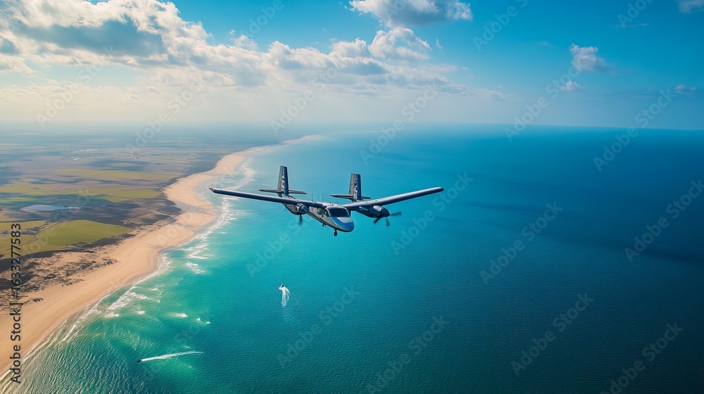 Naklejka premium Small planes over a coastal landscape