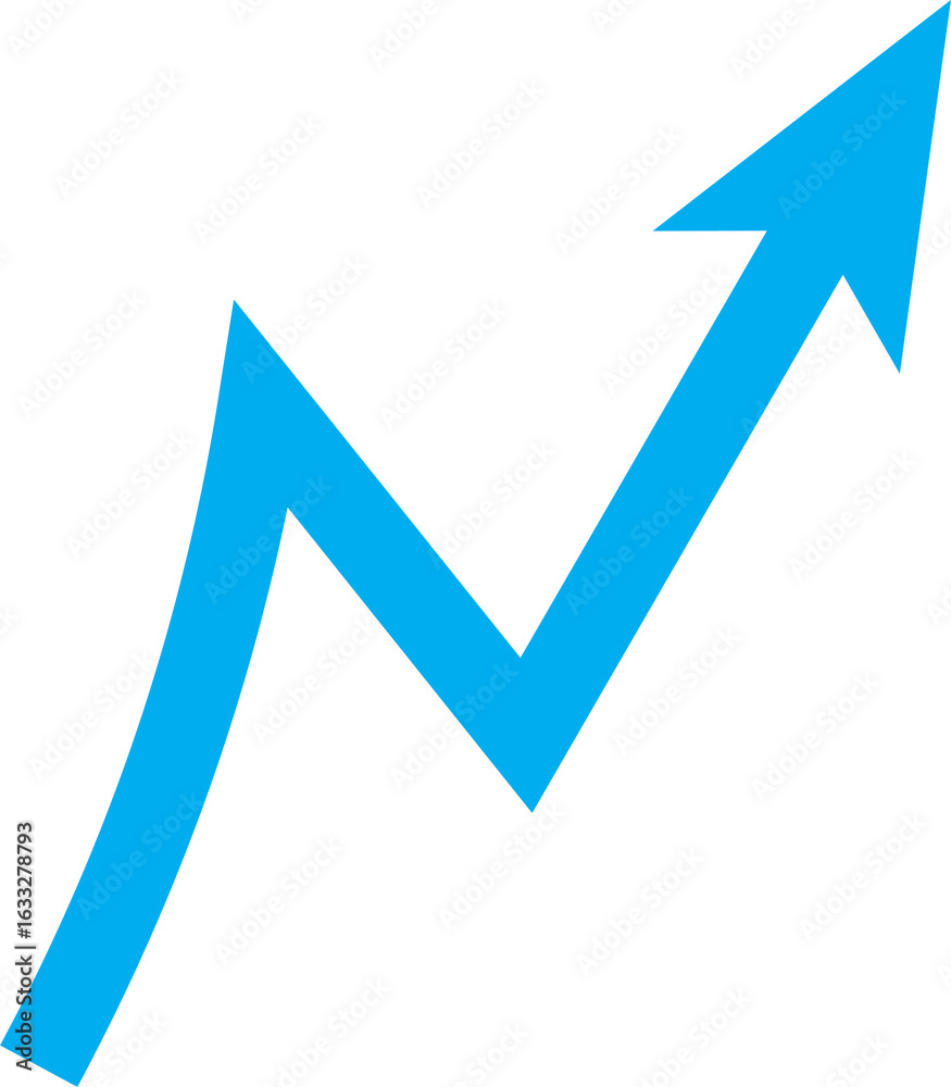 Bright blue arrow chart showing upward trend on black background Bright blue arrow chart showing upward trend on black background