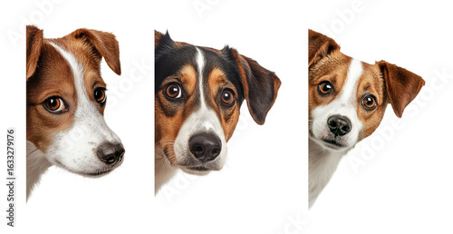 Dog Peaking on Side Wall Set Isolated on Transparent Background PNG
