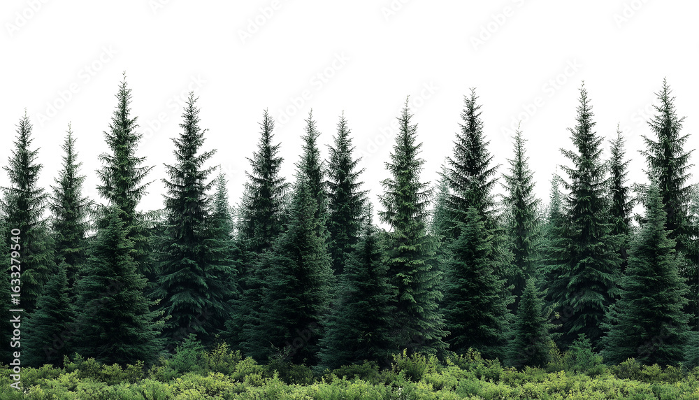 Fototapeta premium Pine Trees Horizon Isolated on Transparent Background PNG 