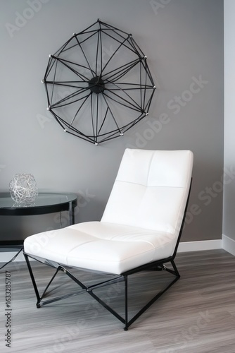Modern white chair and geometric art