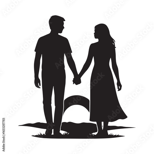 Wallpaper Mural Couple holding hands walking together in silhouette Torontodigital.ca