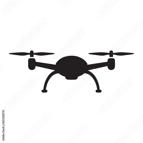 Black silhouette of a quad copter drone with four propellers and landing gear