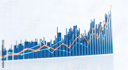 Dynamic 3D Bar Graph with Upward Trend Lines: Visualize Business Growth and Success