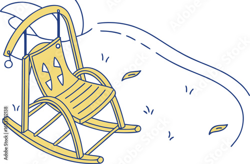 Vector illustration of an old wooden rocking sleigh chair for winter design