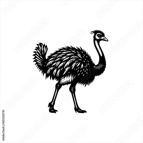Stylized Black Silhouette of an Emu Bird.