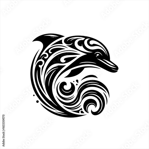 Wallpaper Mural Tribal Dolphin with Swirling Waves Tattoo Design. Torontodigital.ca
