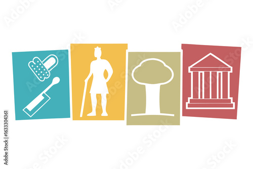 Diverse colorful icons representing medical history nature and architecture set of