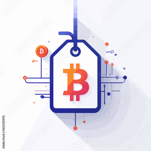 Bitcoin Cryptocurrency Tag with Gradient Color and Digital Circuitry Design