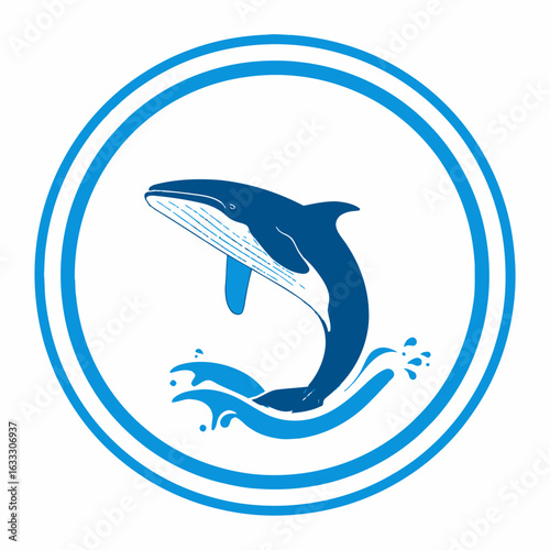 Blue Whale Leaping from Water, Stylized Marine Mammal Illustration