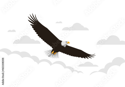 Eagle soars in a cloudy sky wings spread