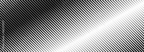 Halftone diagonal line gradient texture. Black oblique striped gradation background. Repeated slanted strokes pattern backdrop. Vibrating parallel linear wallpaper. Metallic tilt moire overlay. Vector