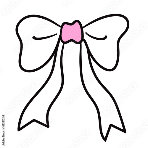 Cute White Bow with Pink Knot – Hand Drawn Ribbon Illustration