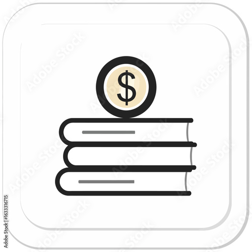 Stack of Three Books Topped with a Dollar Coin Icon