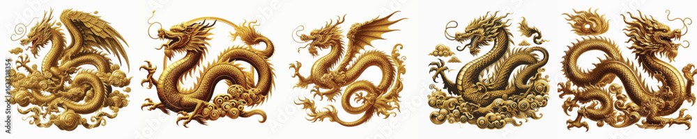 Obraz premium GOLDEN DRAGON VECTOR IMAGE WHITE BACKGROUND