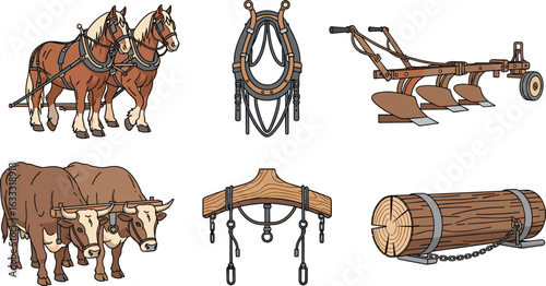 Farm animals and equipment, historical agriculture.