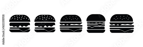 Burger logo and icon collection | hamburger and cheeseburger symbol set for fast food and restaurant design.

