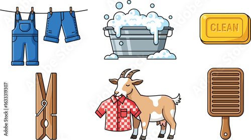 Laundry and farm elements with a goat