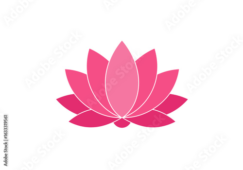 A pink lotus flower with overlapping petals against a white background