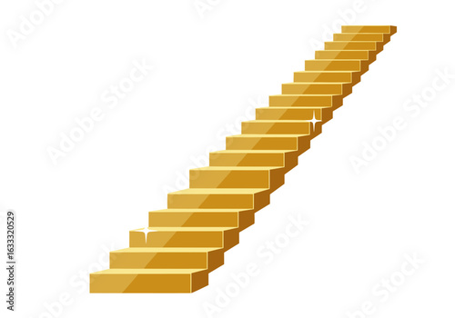 Ascending stairway golden hued with a gleam on select steps