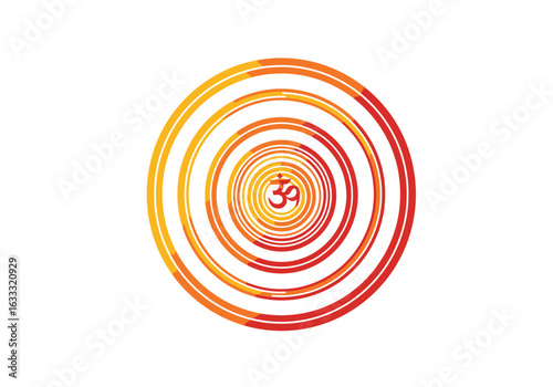 Concentric circles transition from yellow to red with a central Om symbol