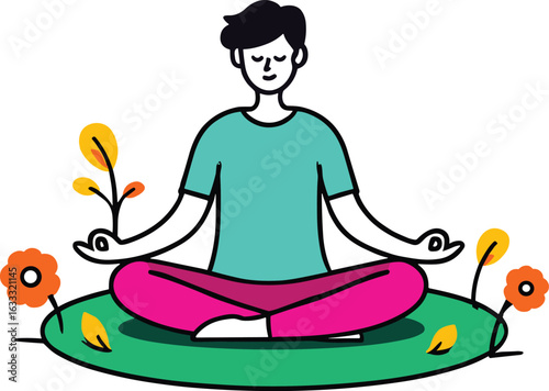 Man Meditating in Lotus Position Surrounded by Nature