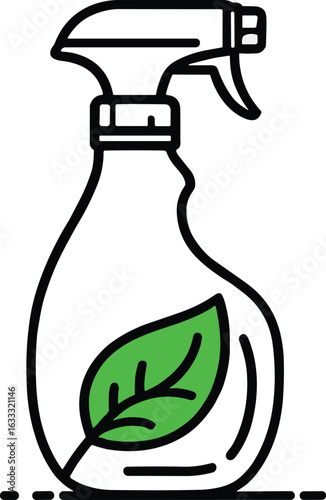 Eco-friendly cleaning spray bottle with leaf icon
