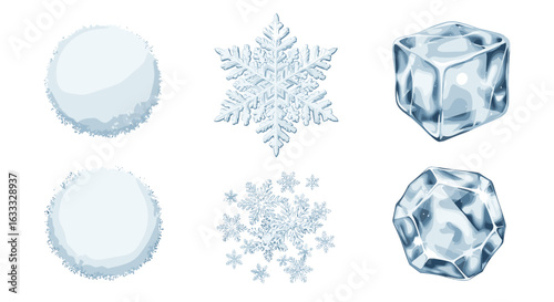 Snowflakes snowballs ice cubes winter frost cold frozen crystal vector