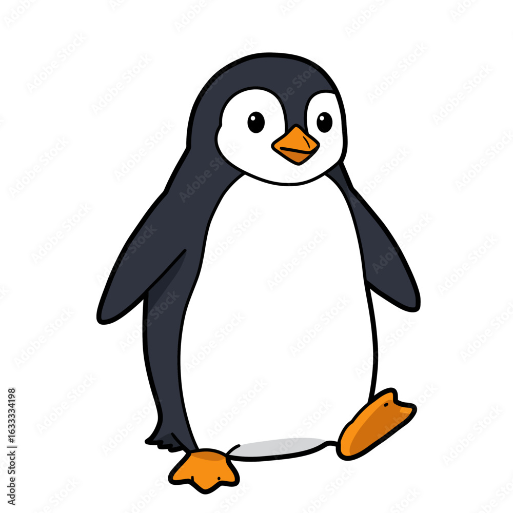 Obraz premium Cartoon penguin walking and smiling with orange feet 