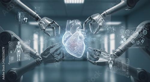 Robotic Arms Analyzing Digital Human Heart and Medical Data