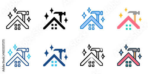 Roof maintenance icon set multiple style collection 
