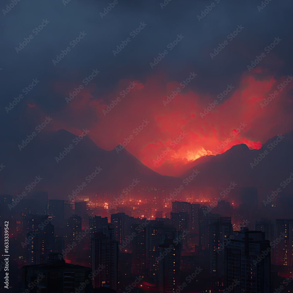 Obraz premium Cityscape Dusk Burning Sky
