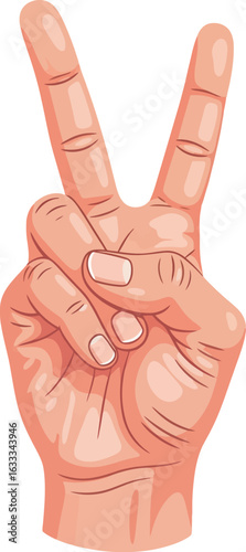 Stylized cartoon hand making a V-sign gesture for peace or victory with two fingers raised.