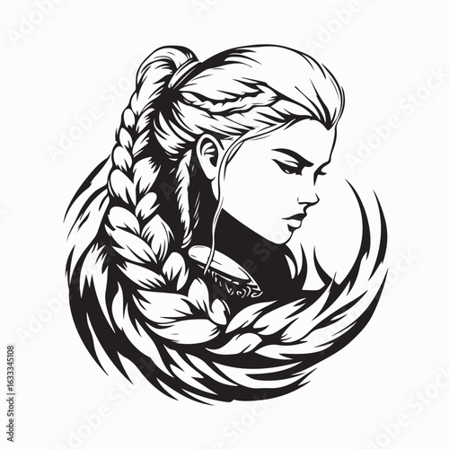 Strong Female Warrior with Braided Hair Wearing Armor for Epic Fantasy Battle Scene