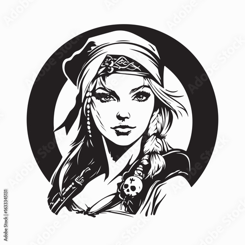 Beautiful Pirate Woman Vector Illustration Stunning Female Buccaneer Artwork