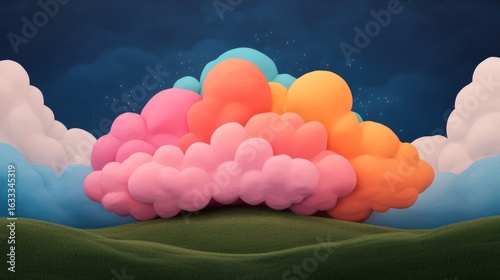 Colorful Cloud Formation Over Lush Green Hills Under Dramatic Sky at Sunset