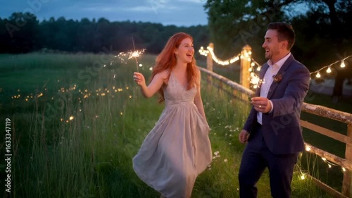 Romantic Couple Celebrating with Sparklers at Dusk