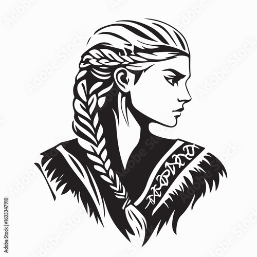 Strong Tough Viking Woman Warrior Vector Illustration Powerful Female Fighter