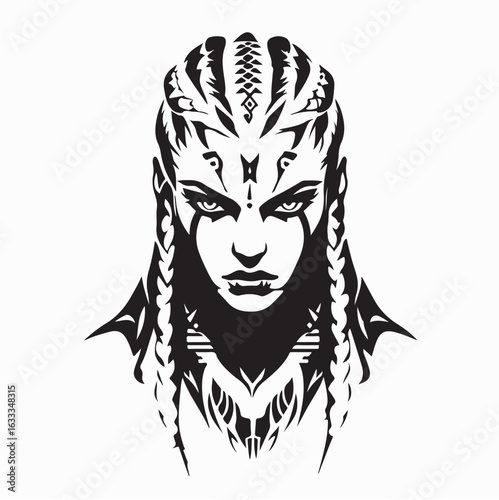 Strong Tough Viking Woman Warrior Vector Illustration Powerful Female Fighter