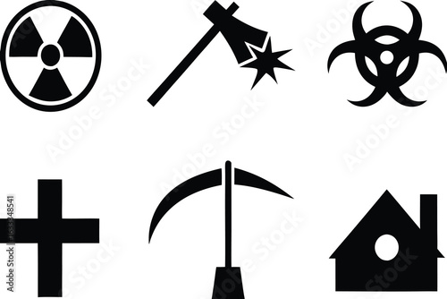Radiation biohazard axe cross scythe house icons radiation symbol biohazard symbol